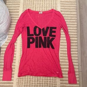 PINK Victoria's Secret Long Sleeve Tee - Vibrant Pink with Black Print